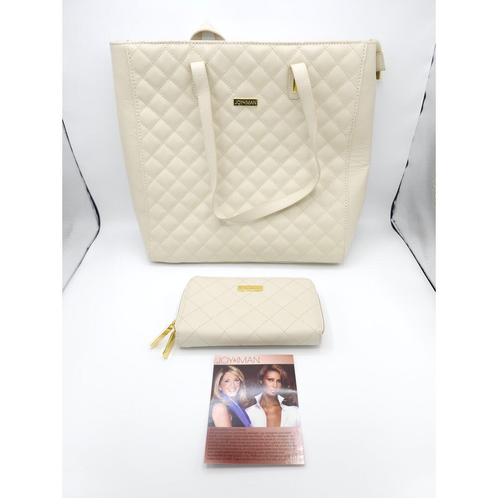 Joy & Iman 100% Leather Tan Handbag With Matching 100% Leather Tan Wallet
